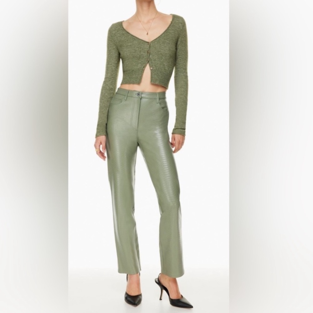 WILFRED Aritzia Melina Pant Sage Green Size 4 Faux Leather High Rise Straight